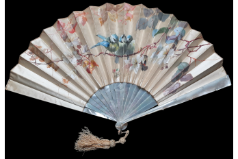 Small chickadees, late 19th century fan