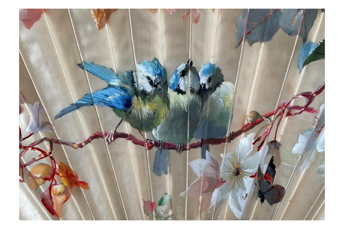 Small chickadees, late 19th century fan