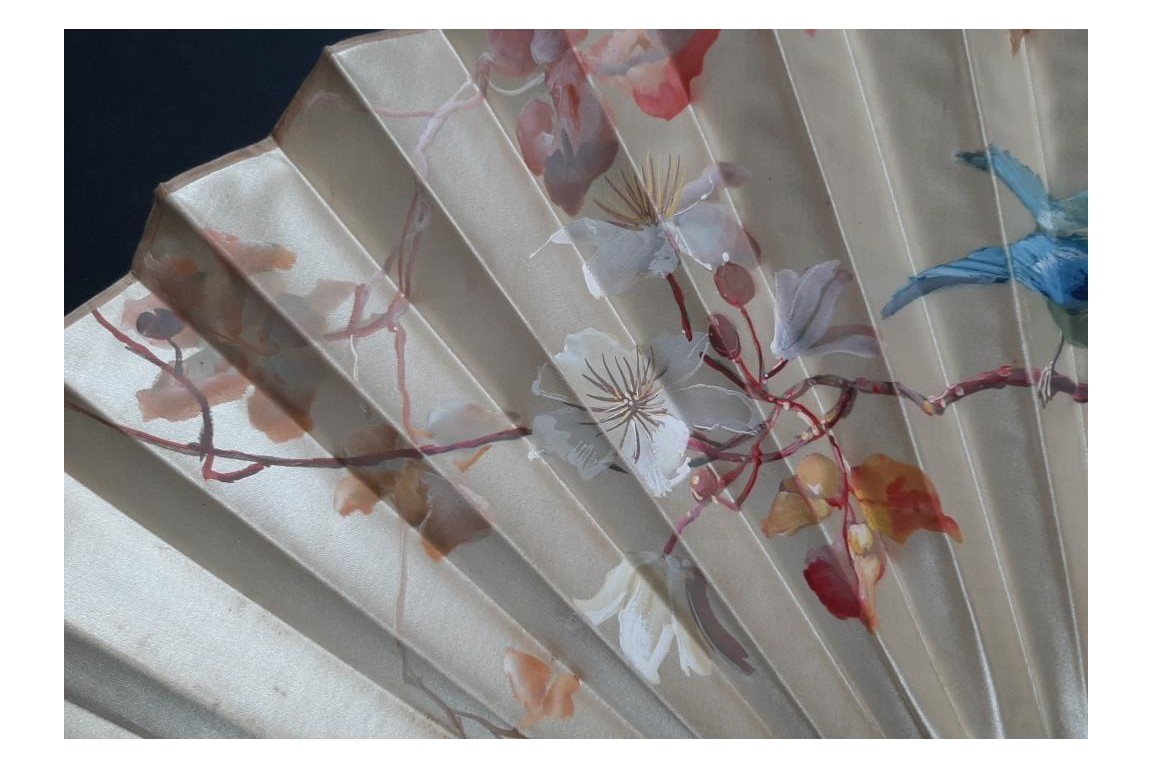 Small chickadees, late 19th century fan