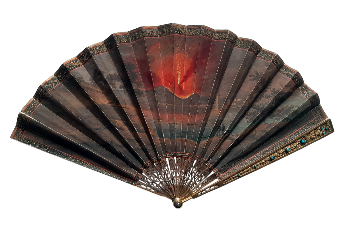 The eruption of Vesuvius, souvenir fan from the Grand Tour circa 1822