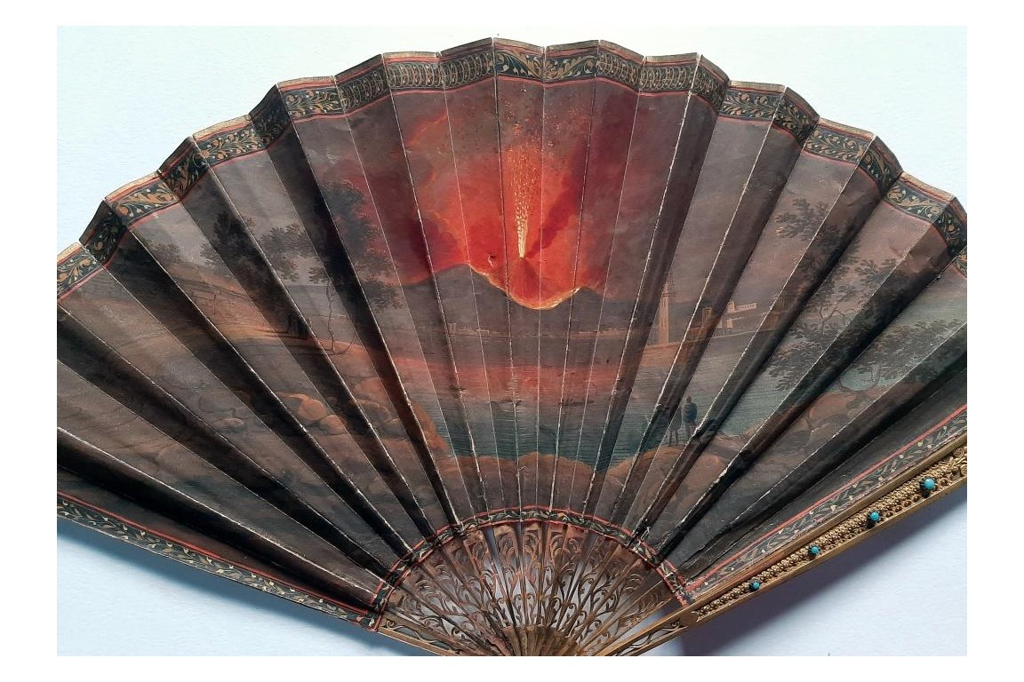 L'éruption du Vésuve, éventail souvenir du Grand Tour vers 1822
