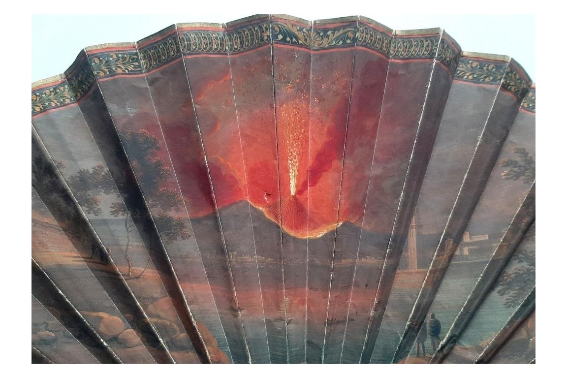 The eruption of Vesuvius, souvenir fan from the Grand Tour circa 1822