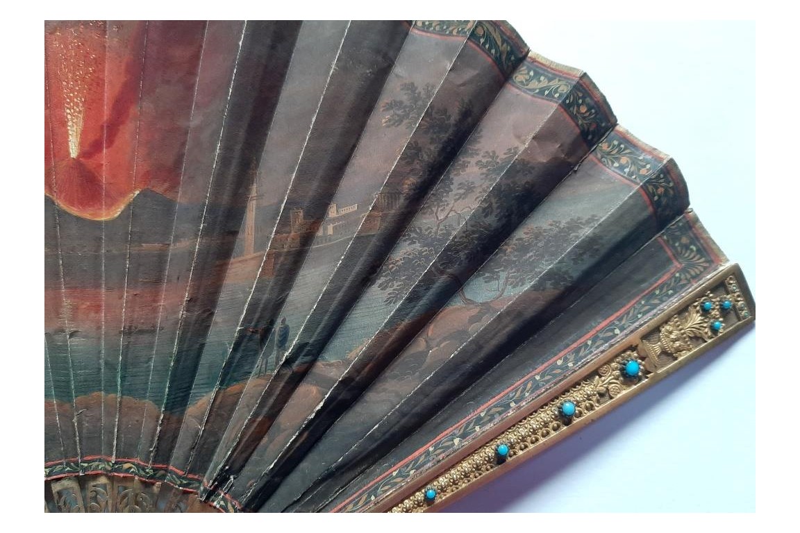 L'éruption du Vésuve, éventail souvenir du Grand Tour vers 1822