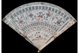 Fleurs rouges, éventail Chine, vers 1700