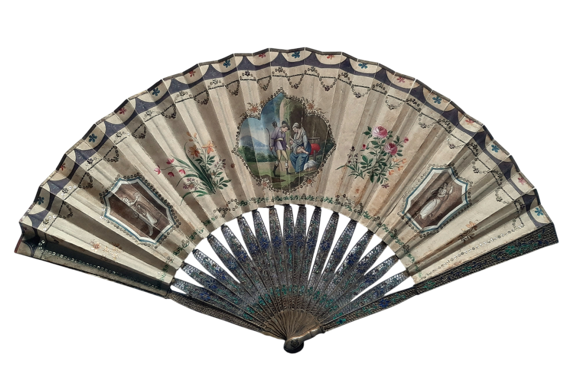 La famille, éventail Chine vers 1800-1820