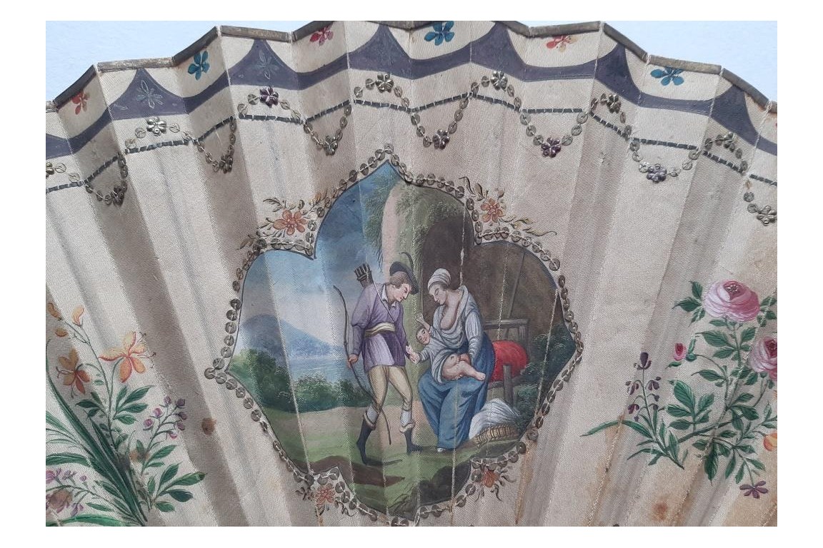 La famille, éventail Chine vers 1800-1820