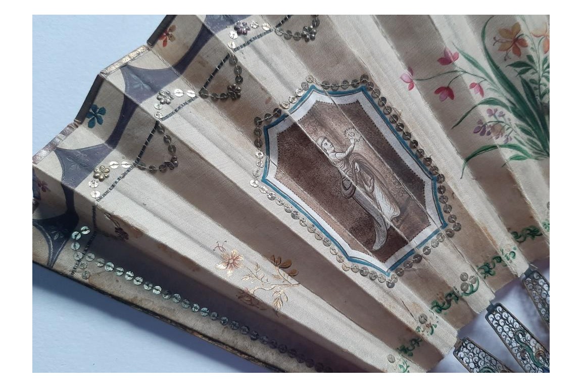 La famille, éventail Chine vers 1800-1820