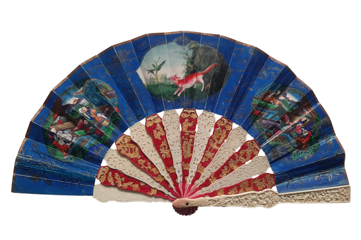 Renard rouge, éventail chinois pour fillette ? XIXe siècle