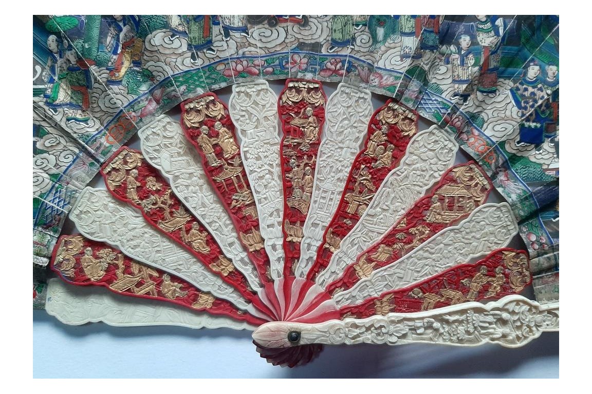 Renard rouge, éventail chinois pour fillette ? XIXe siècle