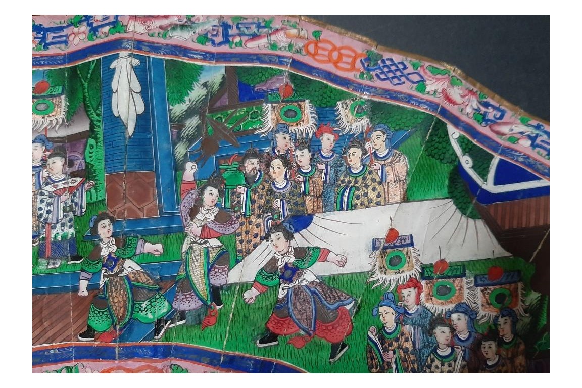 Nacre de Canton, éventail chinois XIXe siècle