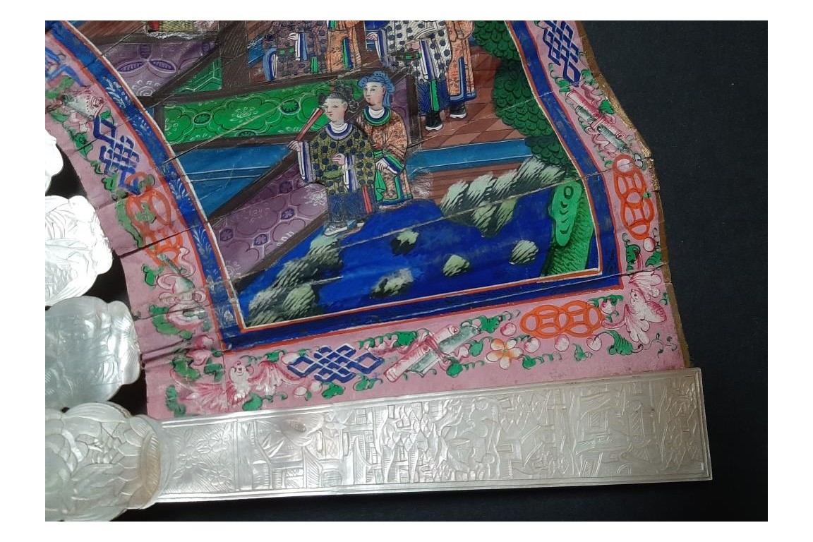 Nacre de Canton, éventail chinois XIXe siècle