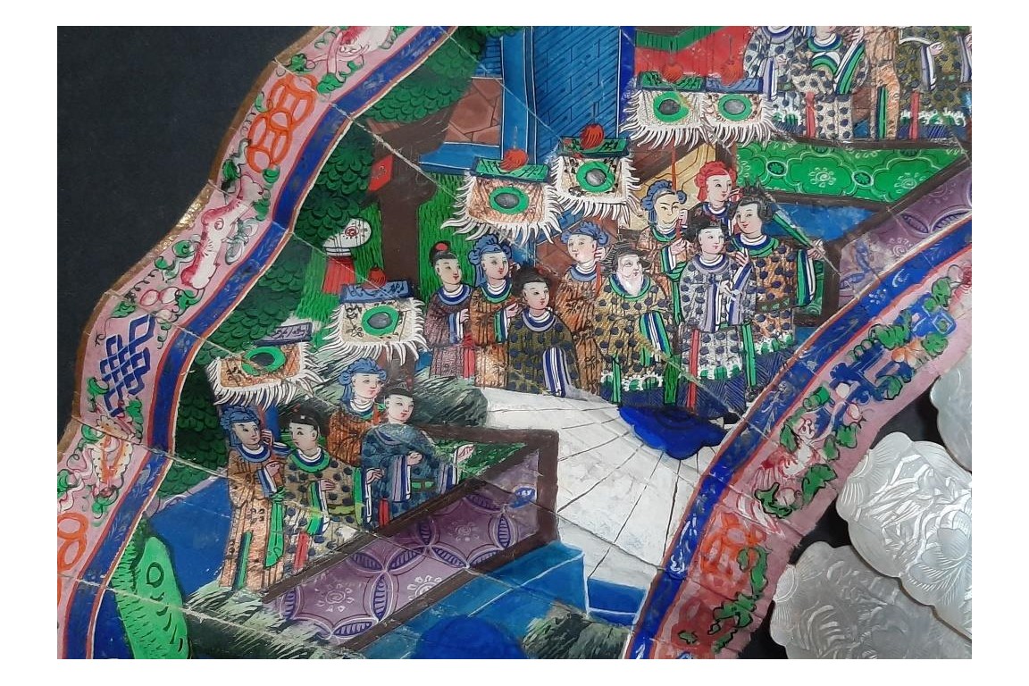 Nacre de Canton, éventail chinois XIXe siècle