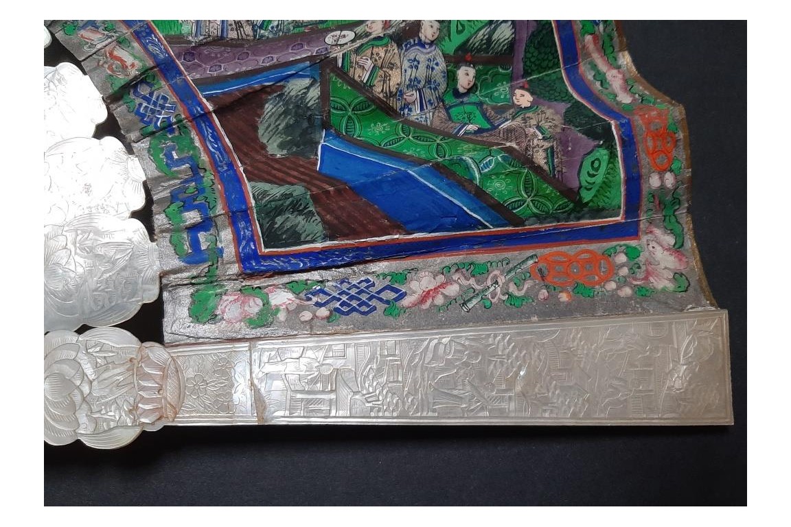 Nacre de Canton, éventail chinois XIXe siècle