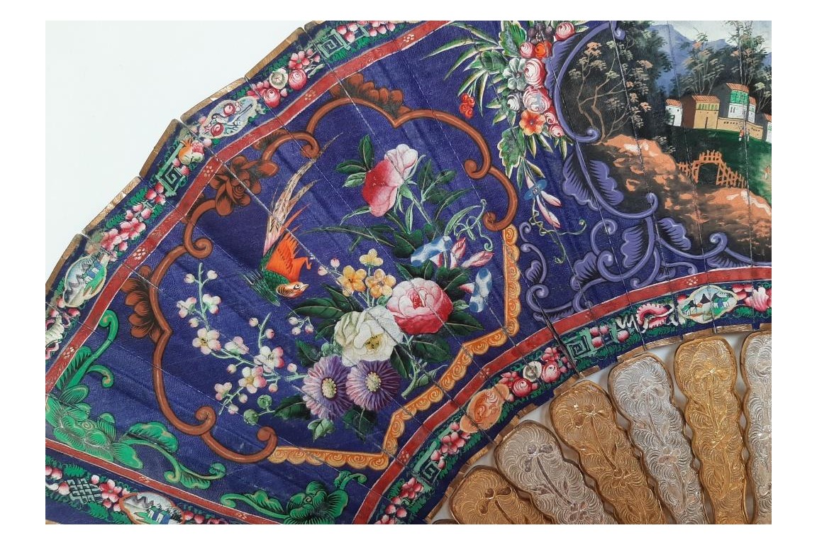 D'or et d'argent, éventail Canton XIXe siècle