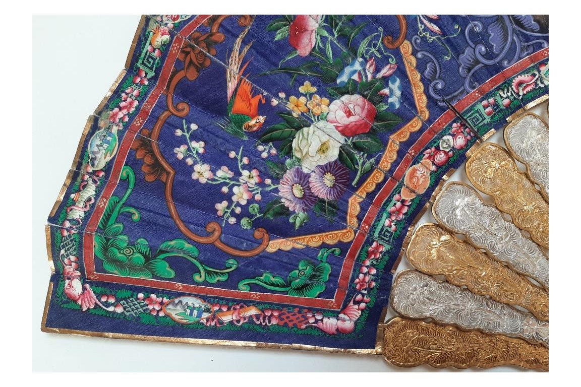 D'or et d'argent, éventail Canton XIXe siècle