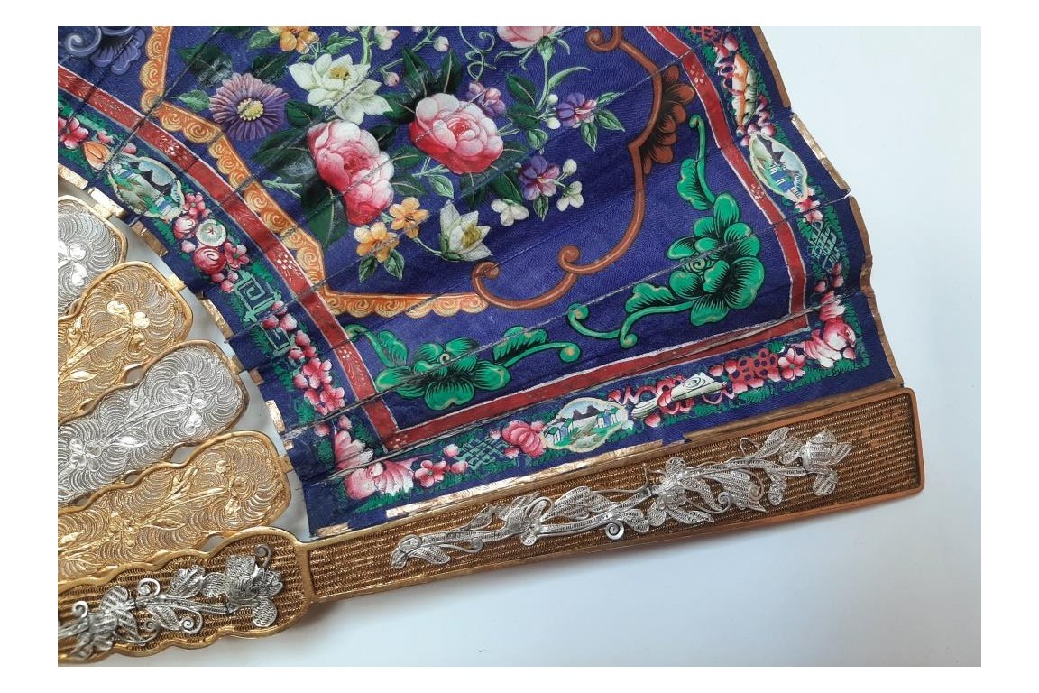 D'or et d'argent, éventail Canton XIXe siècle
