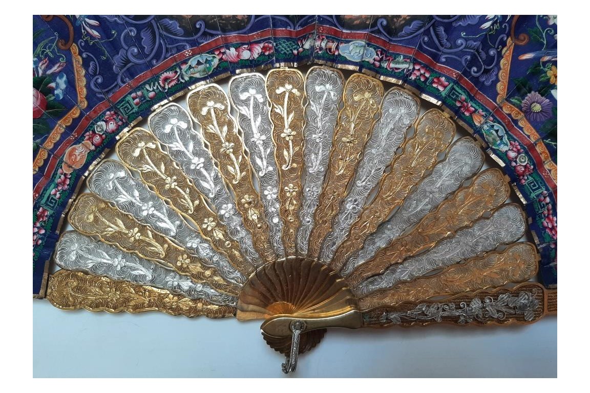 D'or et d'argent, éventail Canton XIXe siècle