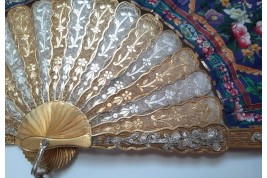 D'or et d'argent, éventail Canton XIXe siècle
