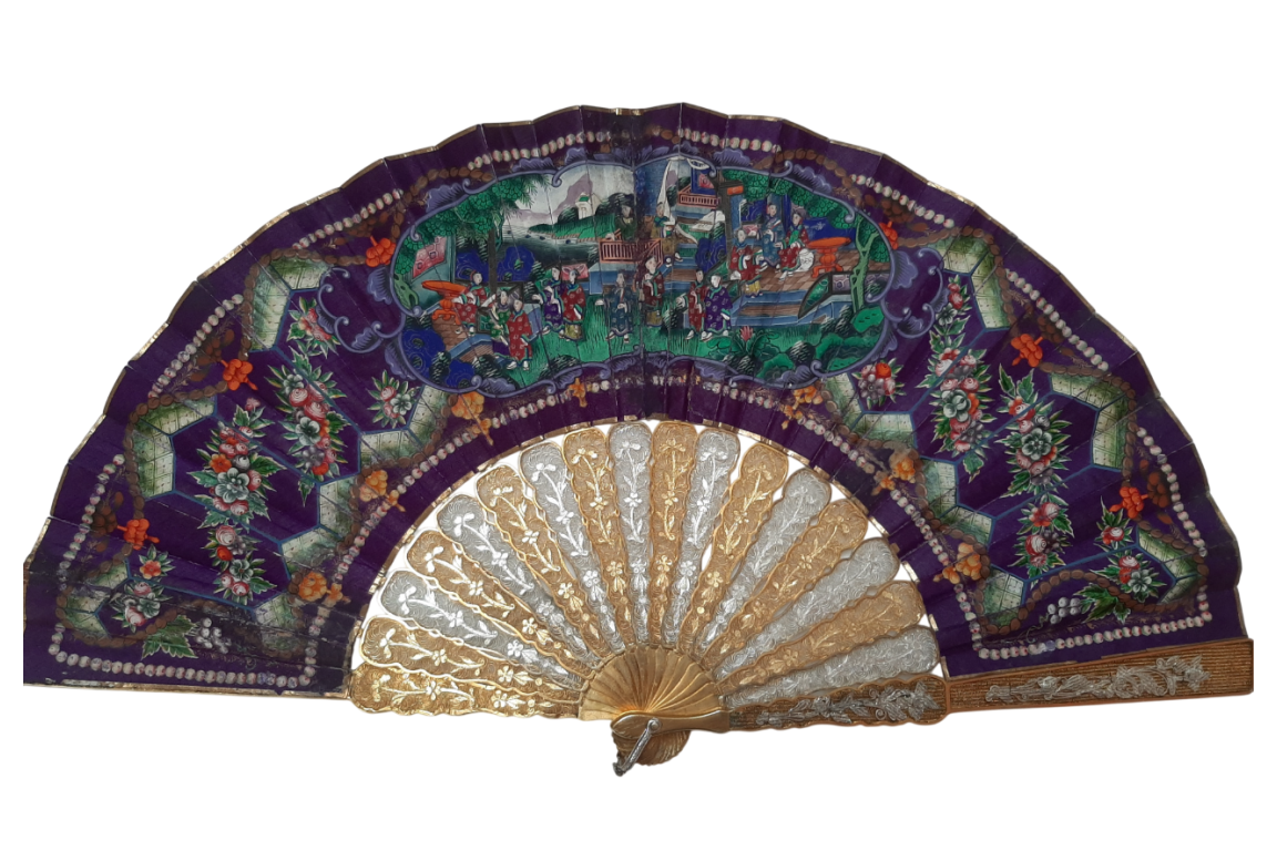 D'or et d'argent, éventail Canton XIXe siècle