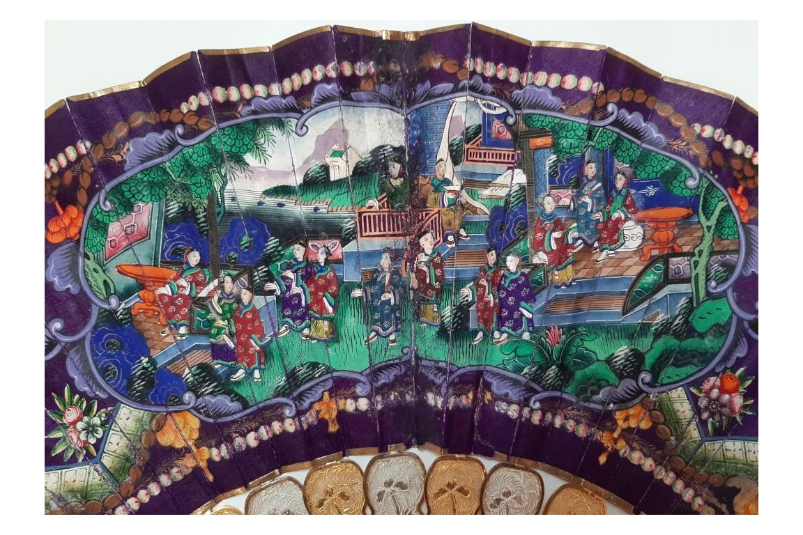 D'or et d'argent, éventail Canton XIXe siècle