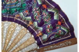 D'or et d'argent, éventail Canton XIXe siècle