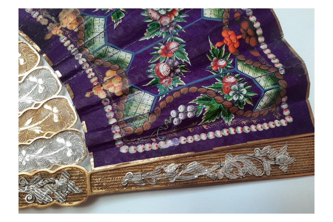 D'or et d'argent, éventail Canton XIXe siècle