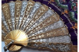 D'or et d'argent, éventail Canton XIXe siècle