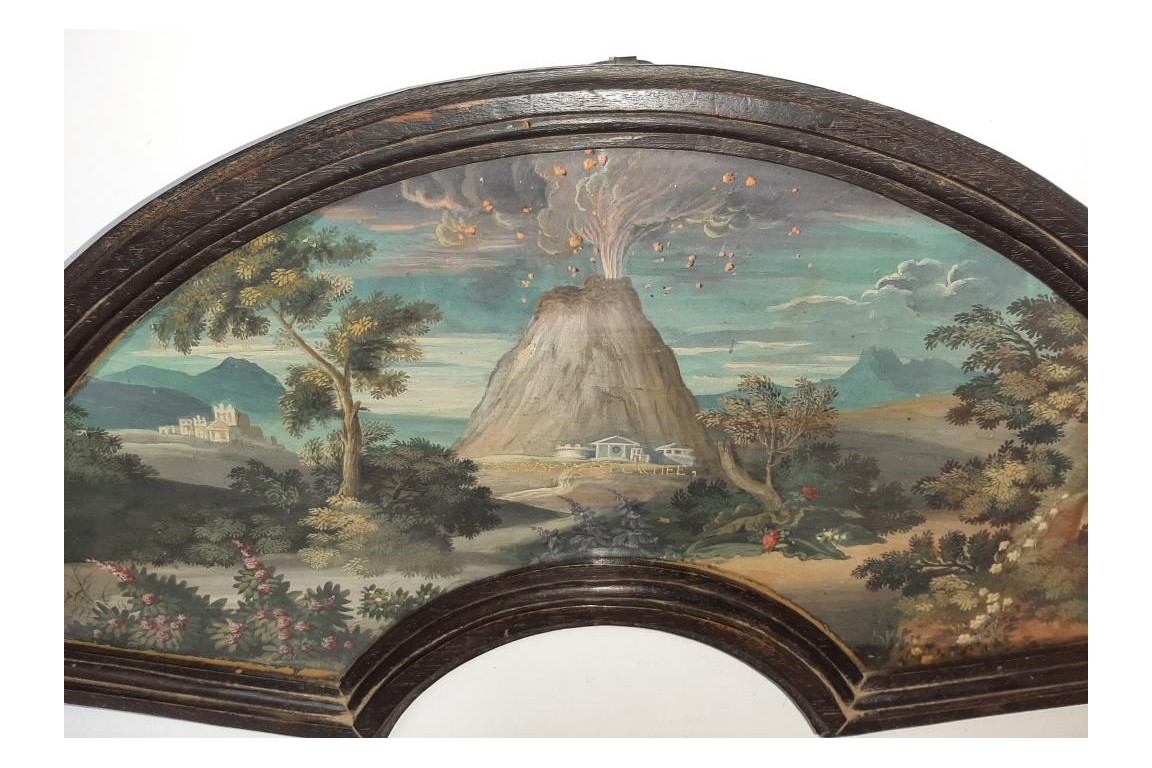 Motto at the volcano, fan leaf circa 1700