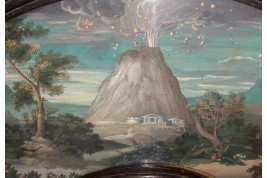 Motto at the volcano, fan leaf circa 1700