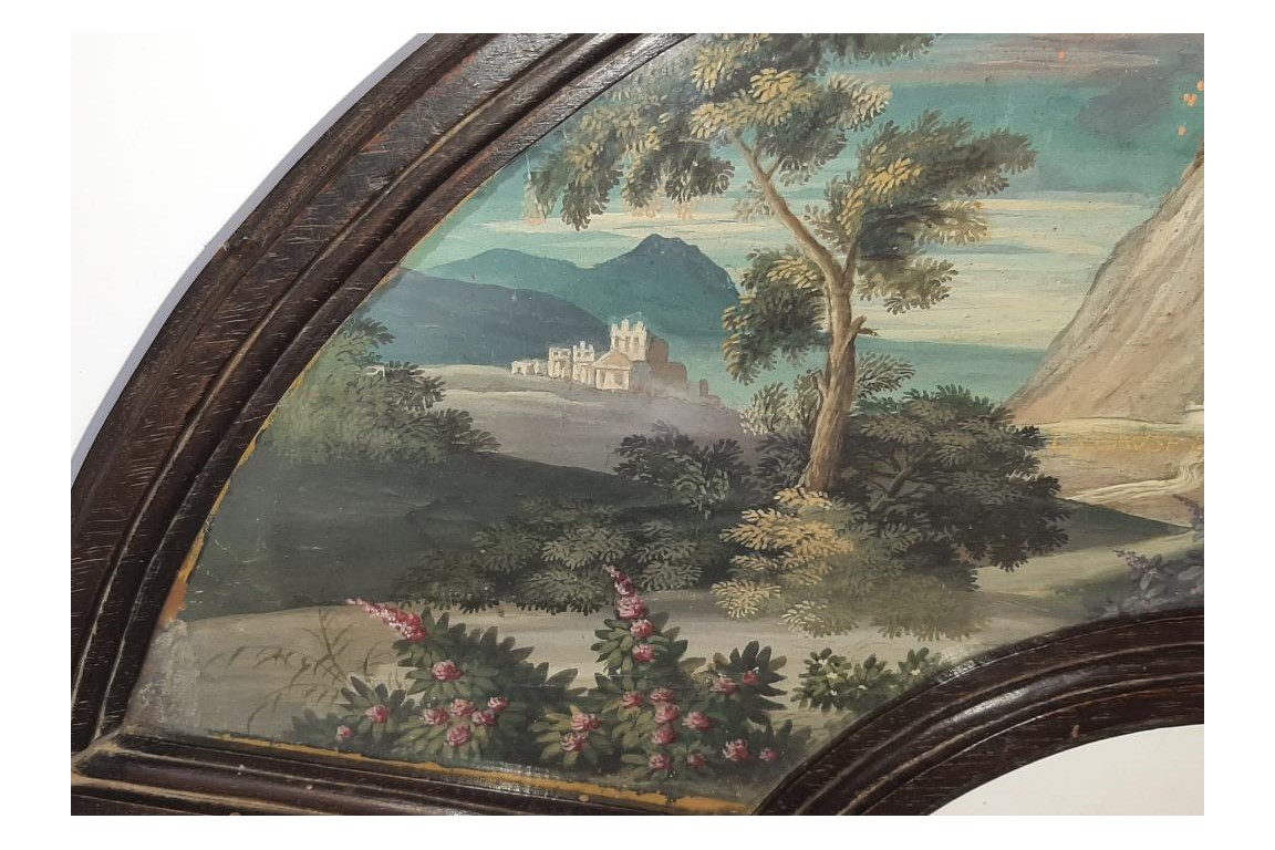 Motto at the volcano, fan leaf circa 1700