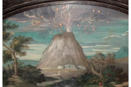 Motto at the volcano, fan leaf circa 1700