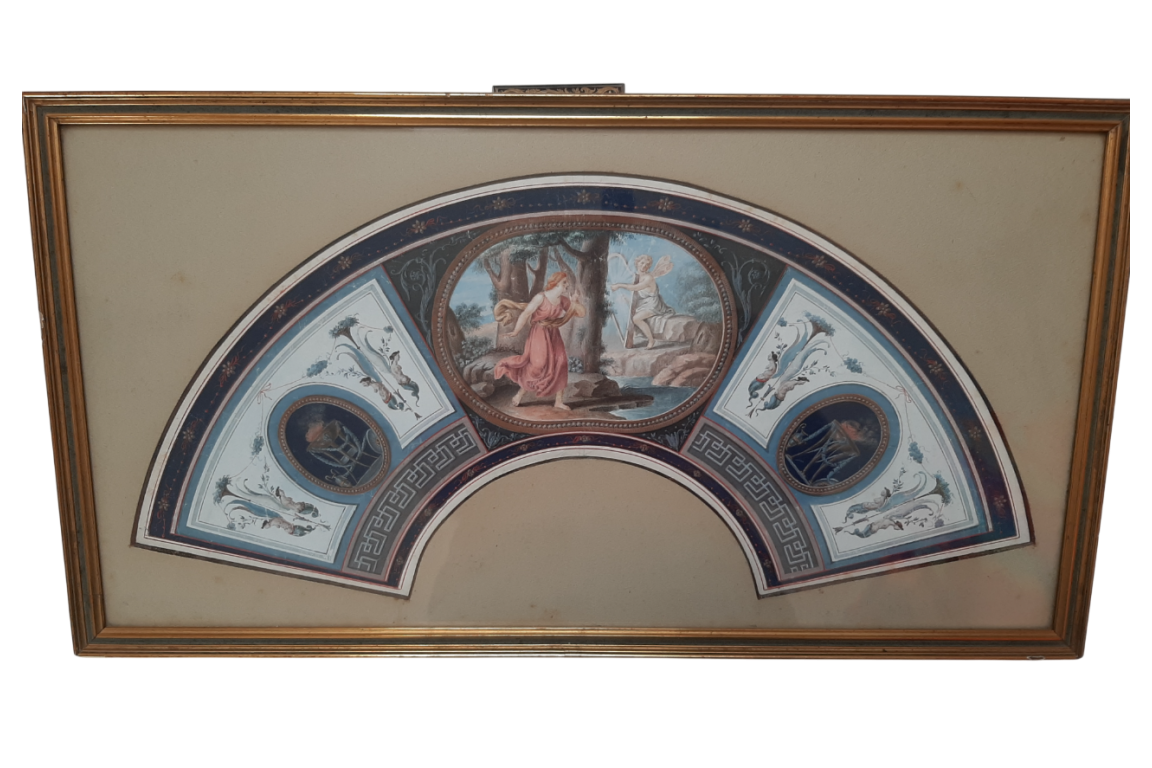 Harmonia d'Angelica Kauffman, feuille d'éventail (Tommaso Bigatti ?), fin XVIIIe siècle