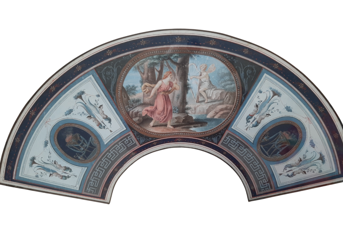 Harmonia after Angelica Kauffman, late 18th century fan leaf (Tommaso Bigatti ?)
