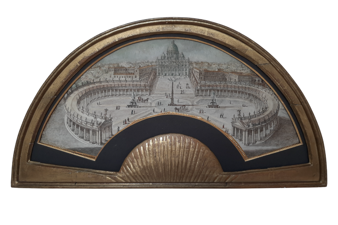 La piazza San Pietro, feuille d'éventail du Grand Tour, fin XVIIIe siecle