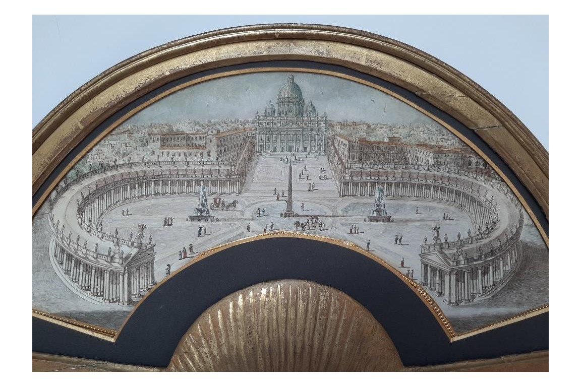 La piazza San Pietro, feuille d'éventail du Grand Tour, fin XVIIIe siecle