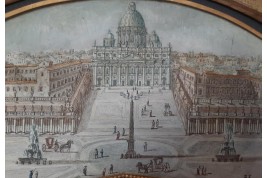 La piazza San Pietro, feuille d'éventail du Grand Tour, fin XVIIIe siecle