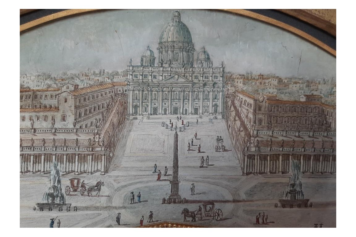 La piazza San Pietro, feuille d'éventail du Grand Tour, fin XVIIIe siecle