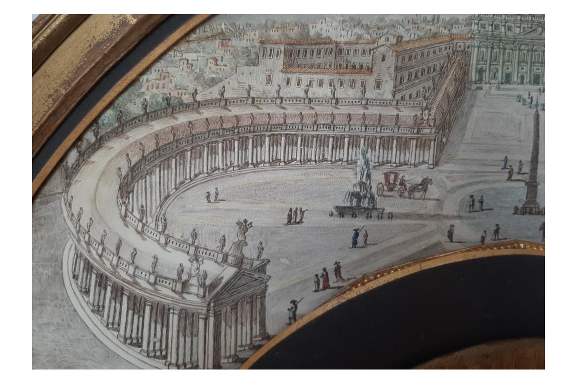 La piazza San Pietro, feuille d'éventail du Grand Tour, fin XVIIIe siecle