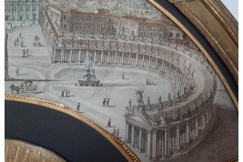 La piazza San Pietro, feuille d'éventail du Grand Tour, fin XVIIIe siecle