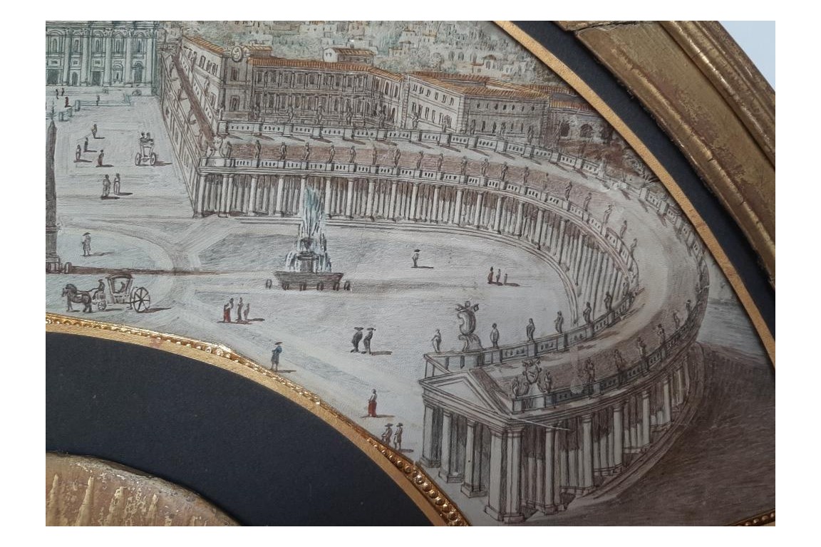 Piazza San Pietro, Grand Tour fan leaf, late 18th century