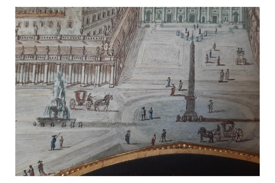 La piazza San Pietro, feuille d'éventail du Grand Tour, fin XVIIIe siecle