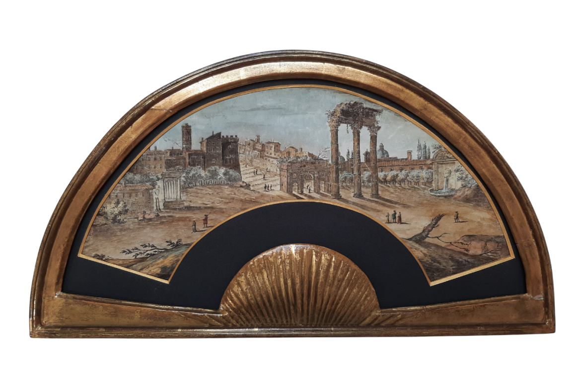 Roman Forum, Grand Tour fan leaf, late 18th century
