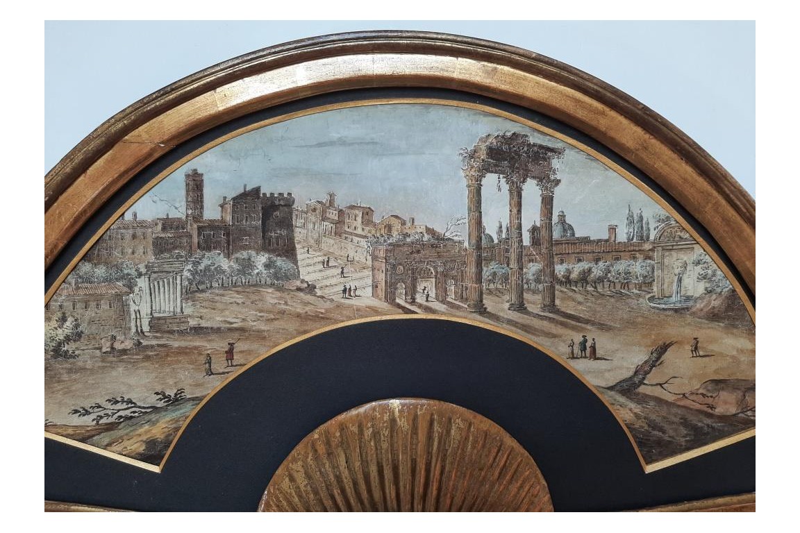 Roman Forum, Grand Tour fan leaf, late 18th century