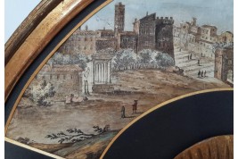 Le Forum Romain, feuille d'éventail du Grand Tour, fin XVIIIe siecle
