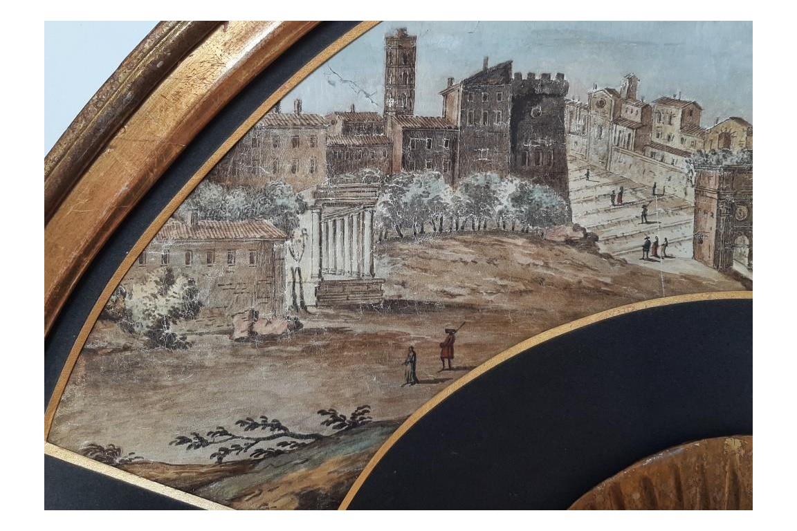 Le Forum Romain, feuille d'éventail du Grand Tour, fin XVIIIe siecle