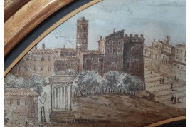 Roman Forum, Grand Tour fan leaf, late 18th century