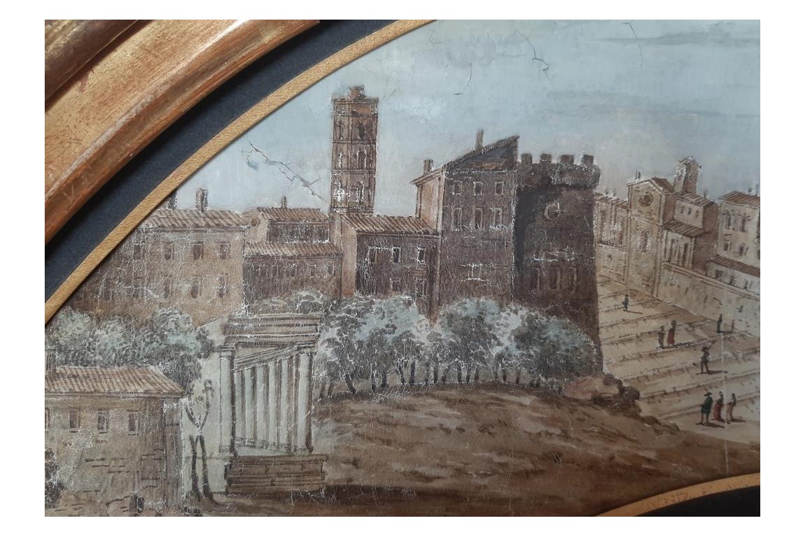Roman Forum, Grand Tour fan leaf, late 18th century