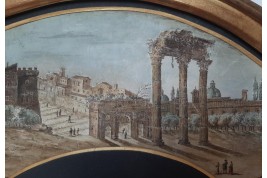 Le Forum Romain, feuille d'éventail du Grand Tour, fin XVIIIe siecle