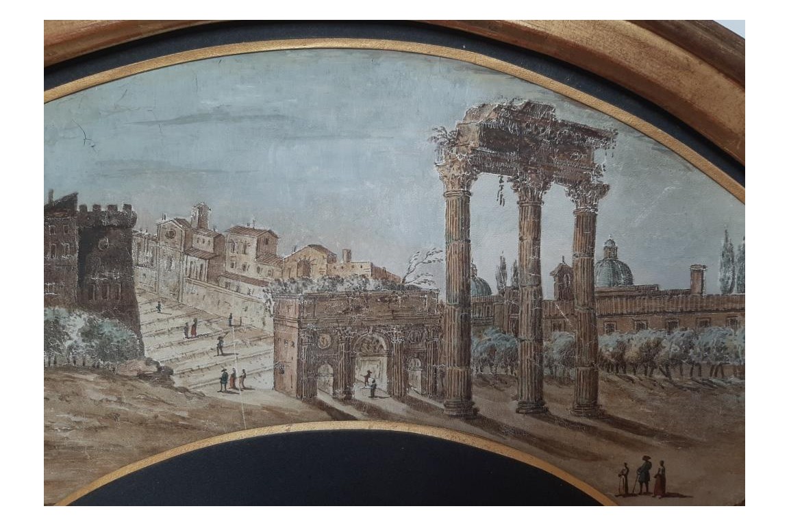 Le Forum Romain, feuille d'éventail du Grand Tour, fin XVIIIe siecle