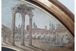 Le Forum Romain, feuille d'éventail du Grand Tour, fin XVIIIe siecle